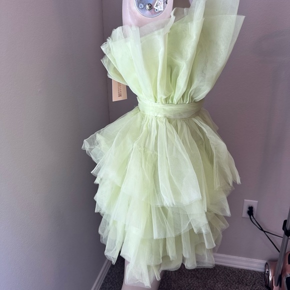 Lime Green Tulle Strapless Dress - Picture 5 of 6